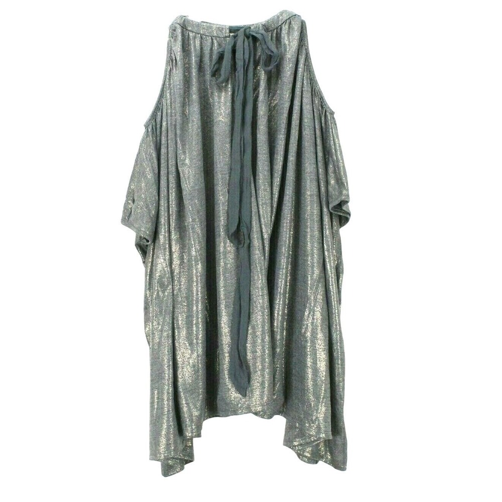 Anthropologie Deletta Tulay Tunic Top Gray Metallic Cold Shoulder Fairy Whimsy‎